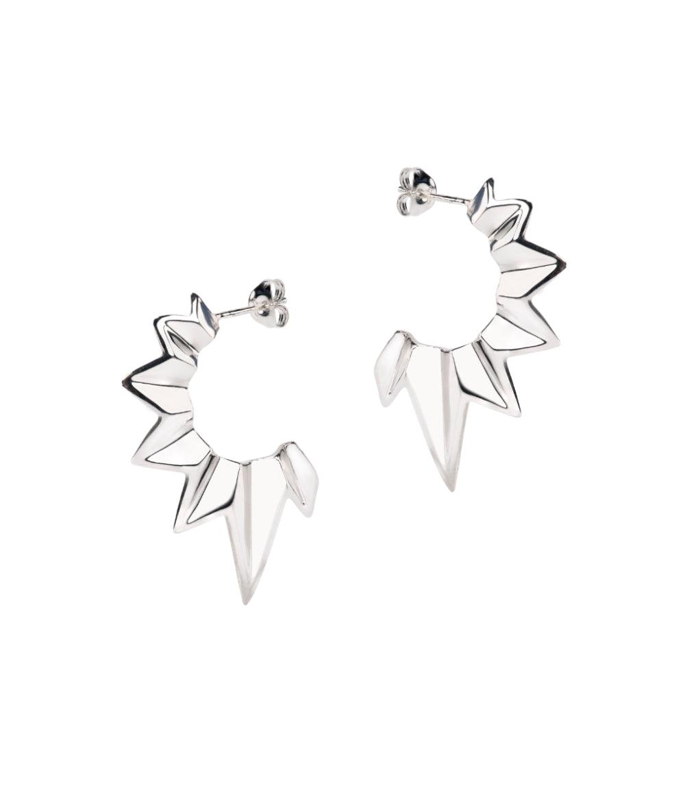 Fracture Silver Half Hoop Stud Earrings - laconicfinejewellery
