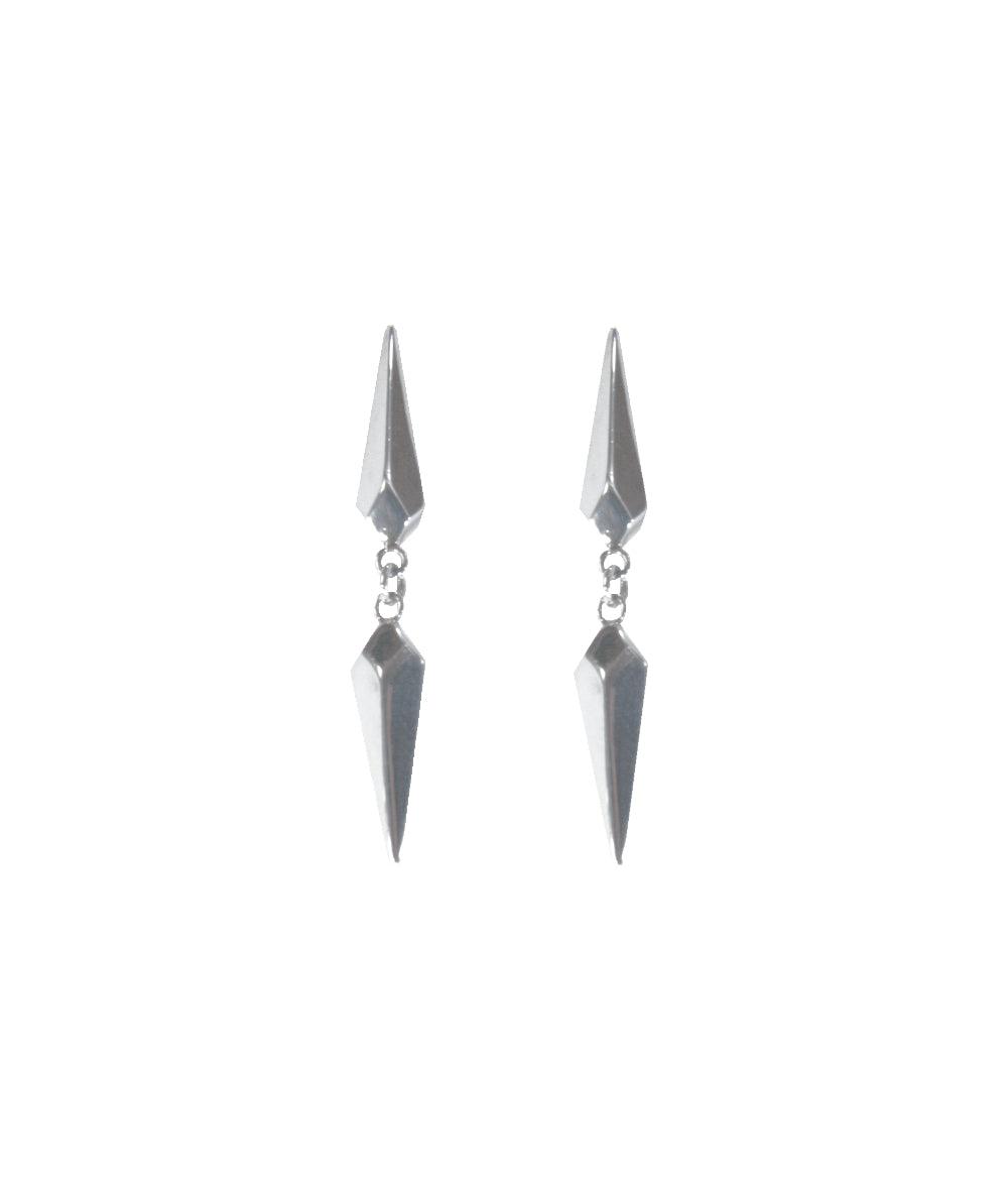 Facet Silver Long Drop Stud Earrings - laconicfinejewellery