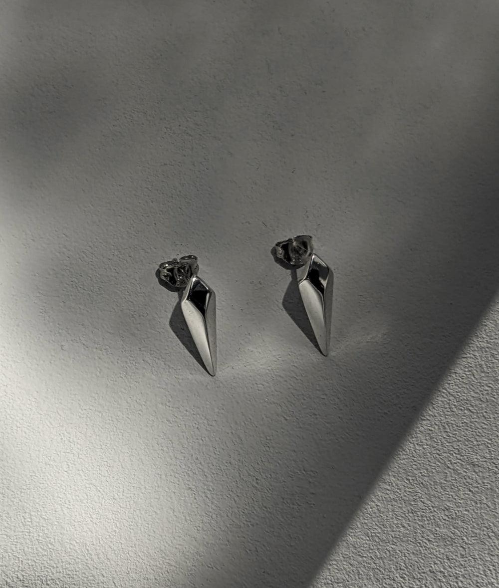 Facet Silver Long Stud Earrings - laconicfinejewellery