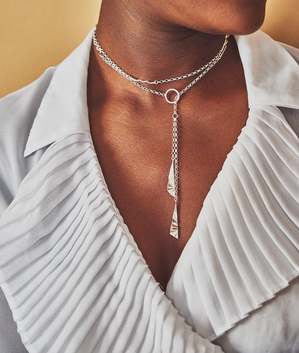 Fracture Silver Lariat Necklace - laconicfinejewellery