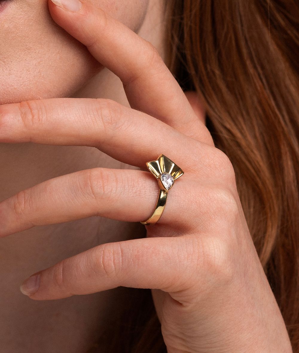 Valley Yellow Gold Pear Diamond Ring